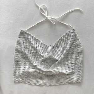 Silver Rhinestone Halter Top